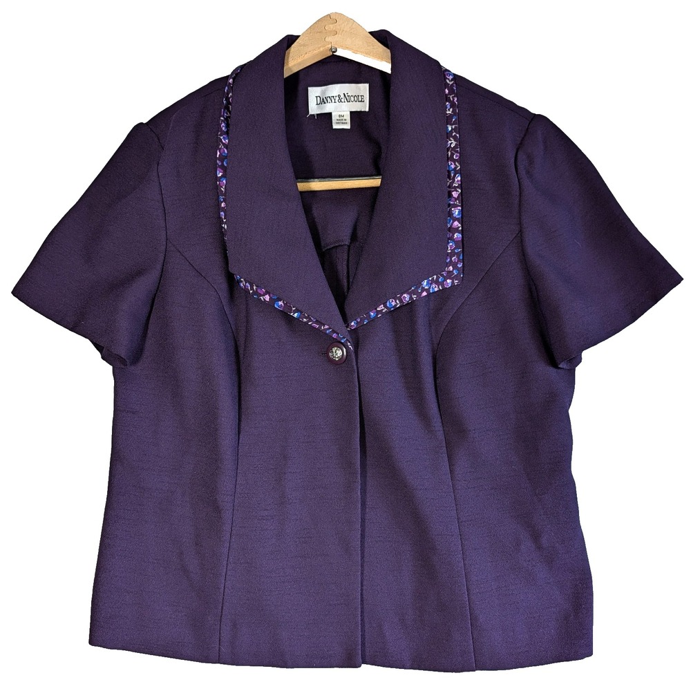 Danny & Nicole Spring Blazer 8M Short Sleeve Violet Single Button Floral